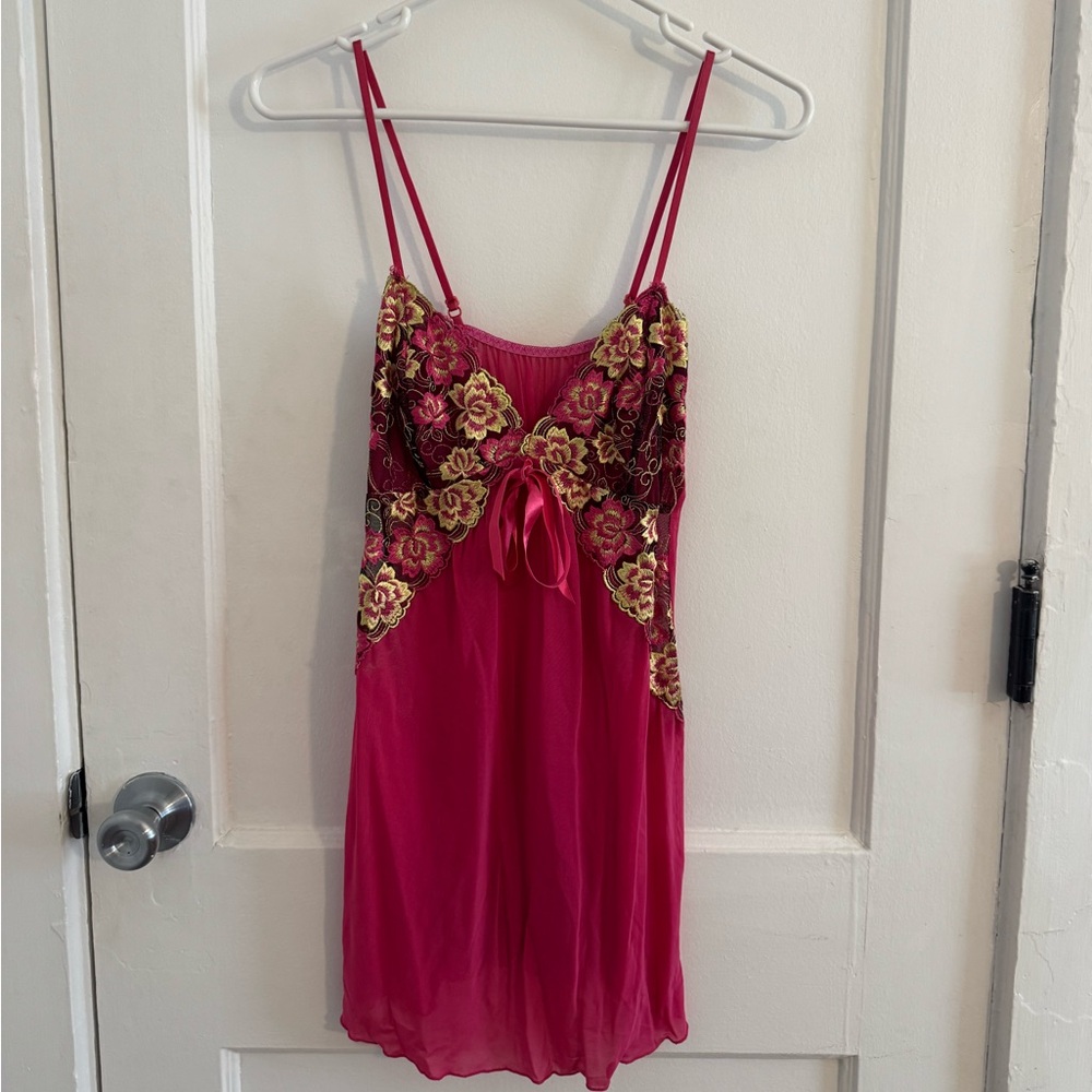 Hot Pink Lingerie with Flowers